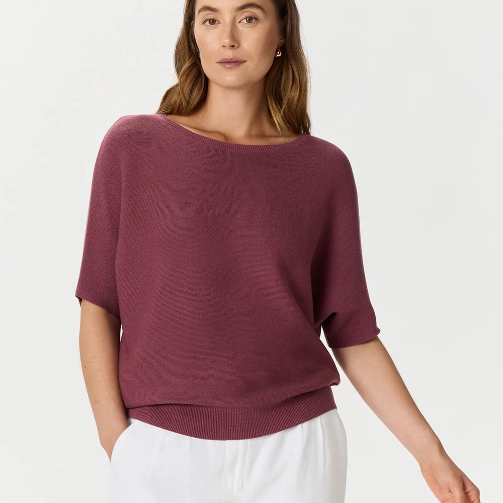 Quince Lightweight Cotton Cashmere Link-Stitch Dolman Sweater